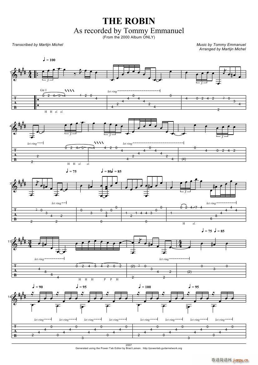 tommy emmanuel the robin 指弹吉它(吉他谱)1