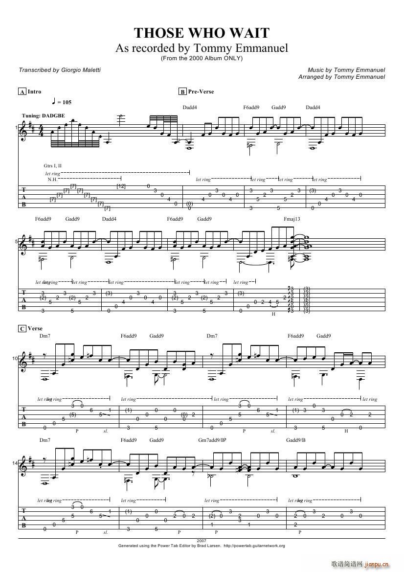tommy emmanuel those who wait 指弹吉它(吉他谱)1