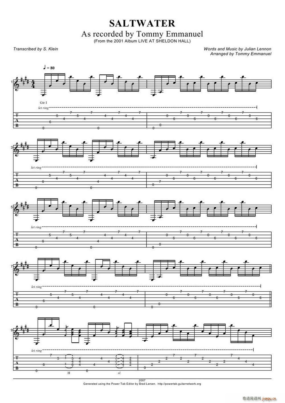 tommy emmanuel saltwater 1 指弹吉它(吉他谱)1
