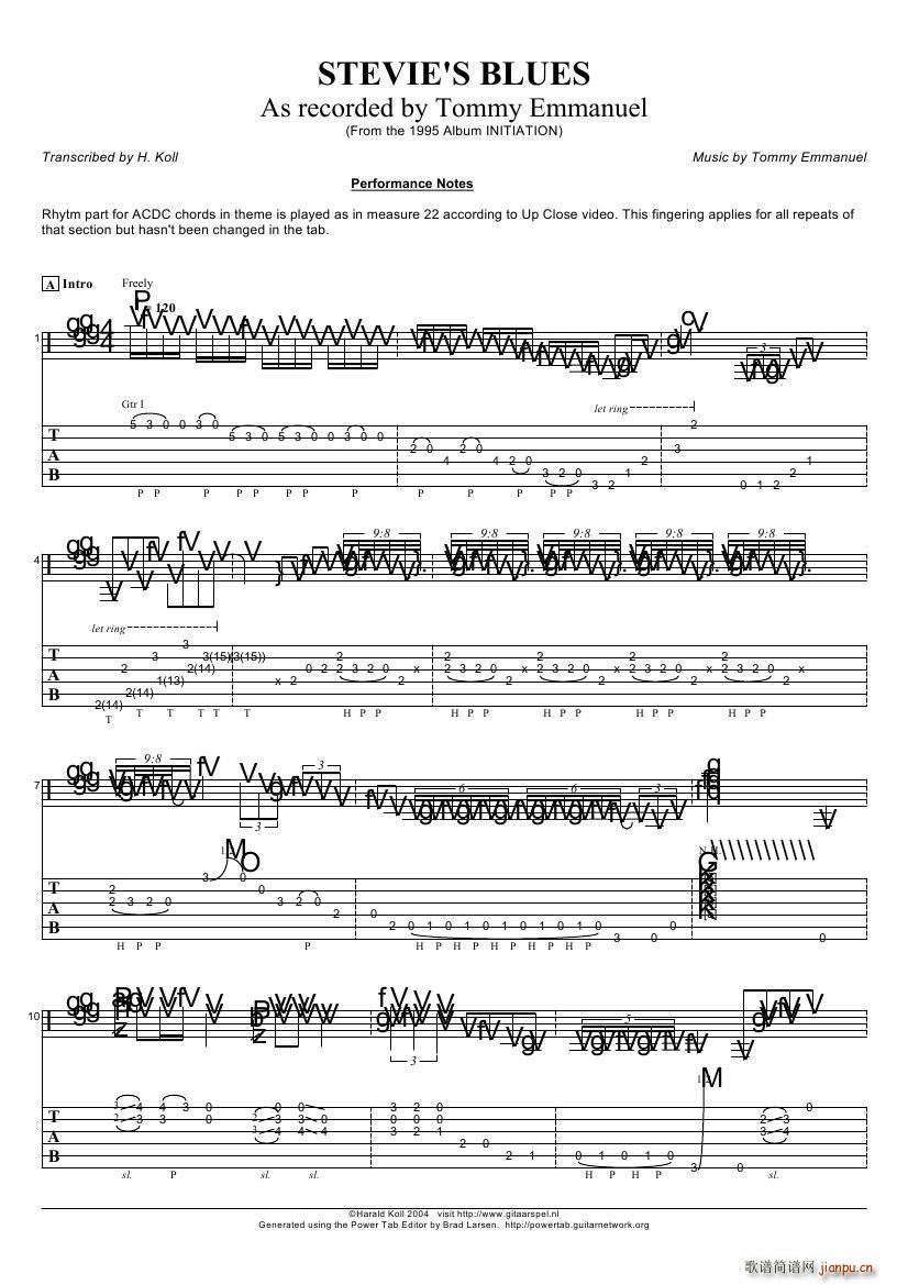 tommy emmanuel stevies blues 指弹吉它(吉他谱)1
