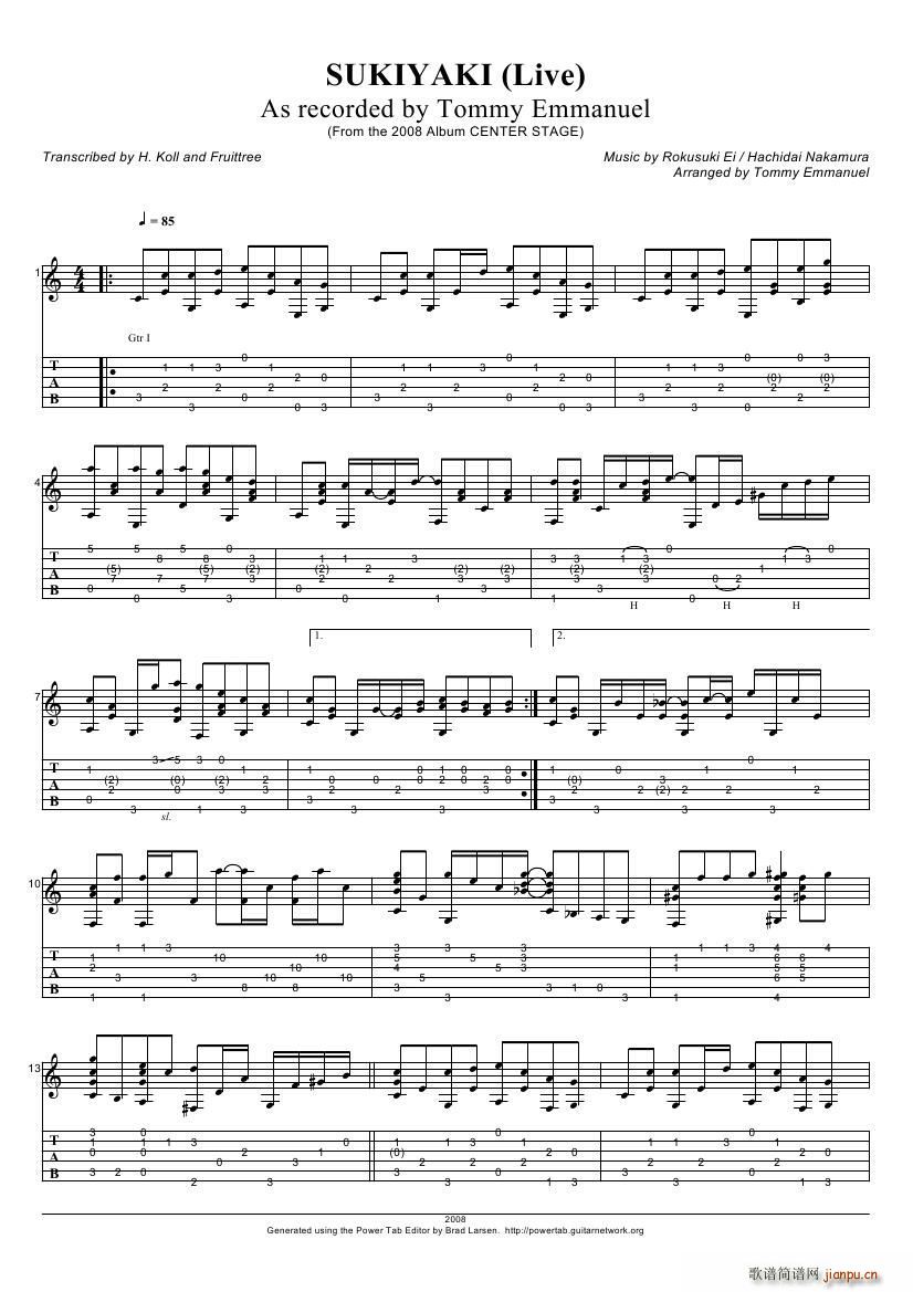 tommy emmanuel sukiyaki 指弹吉它(吉他谱)1