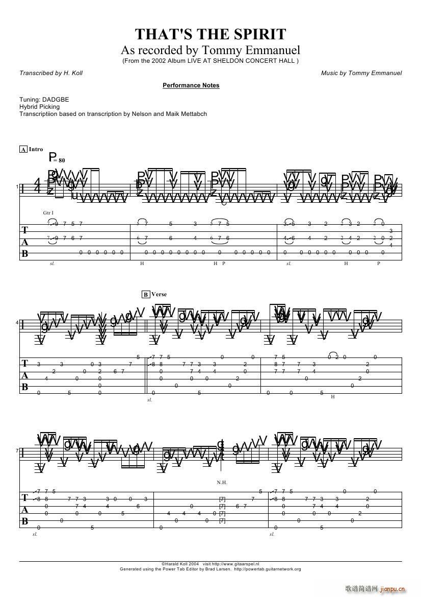 tommy emmanuel thats the spirit version 2 指弹吉它(吉他谱)1
