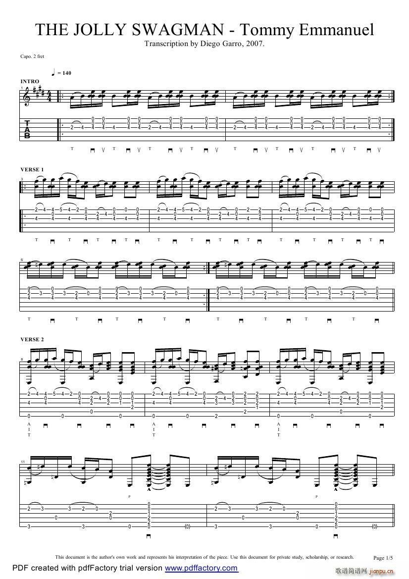 tommy emmanuel the jolly swagman 指弹吉它(吉他谱)1