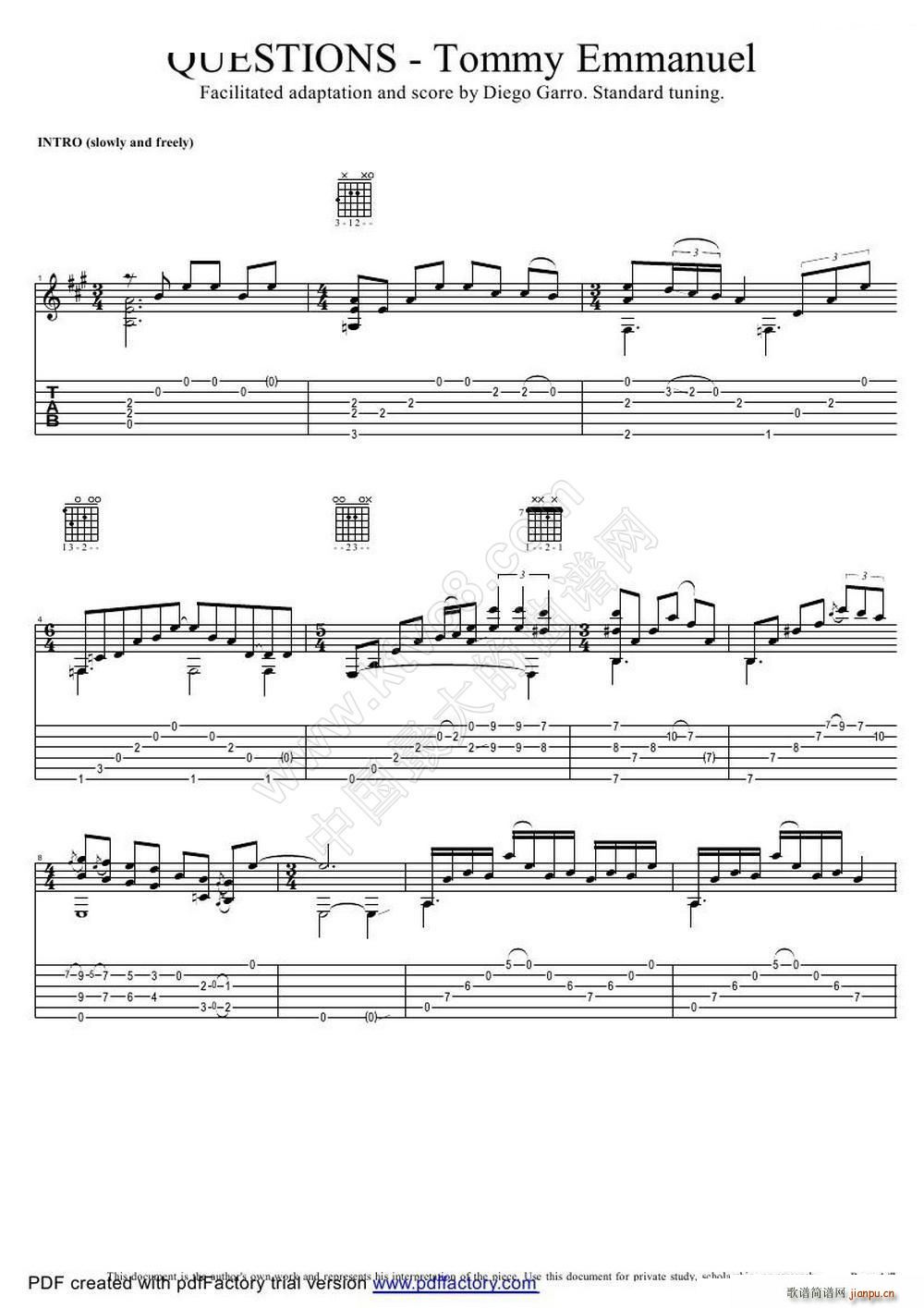 tommy emmanuel questions Tommy Emmanuel 指弹吉它(吉他谱)1