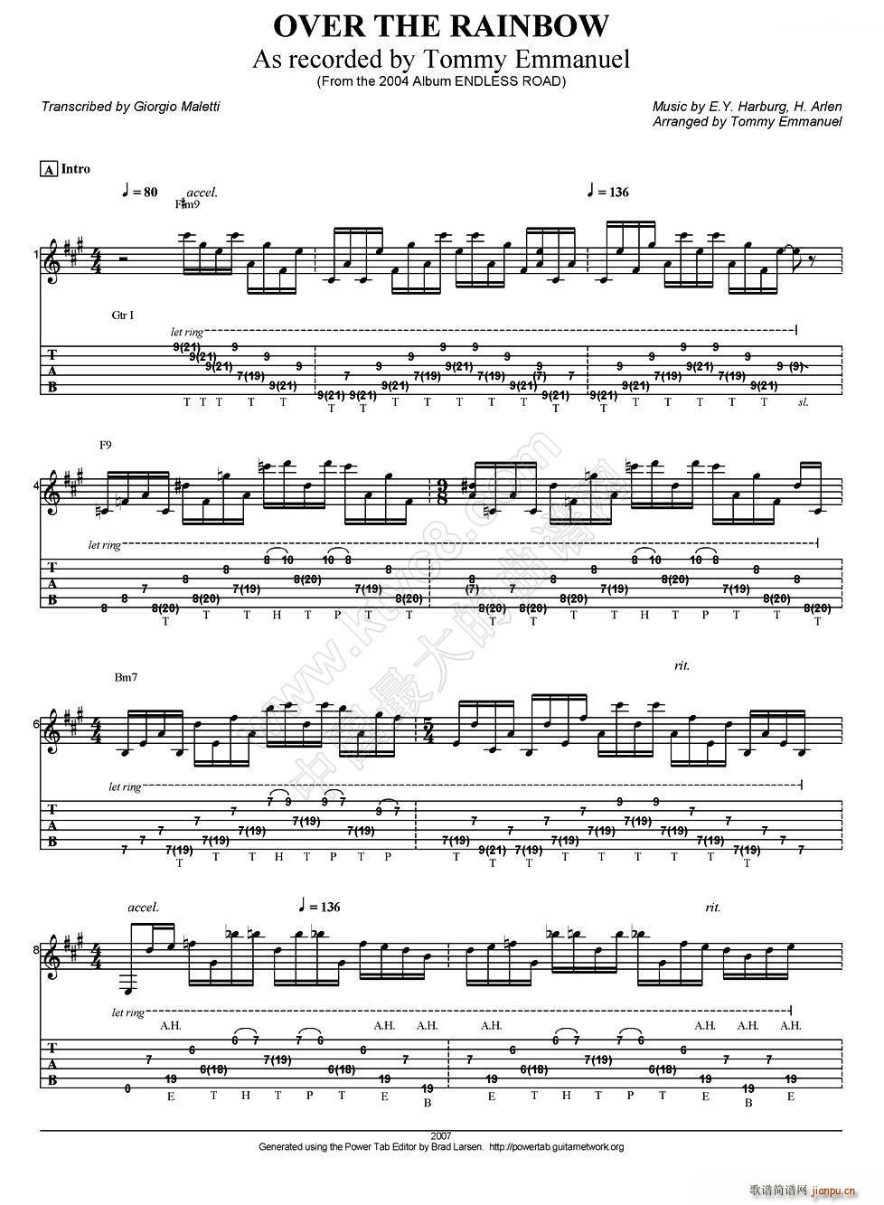 tommy emmanuel over the rainbow 指弹吉他(吉他谱)1