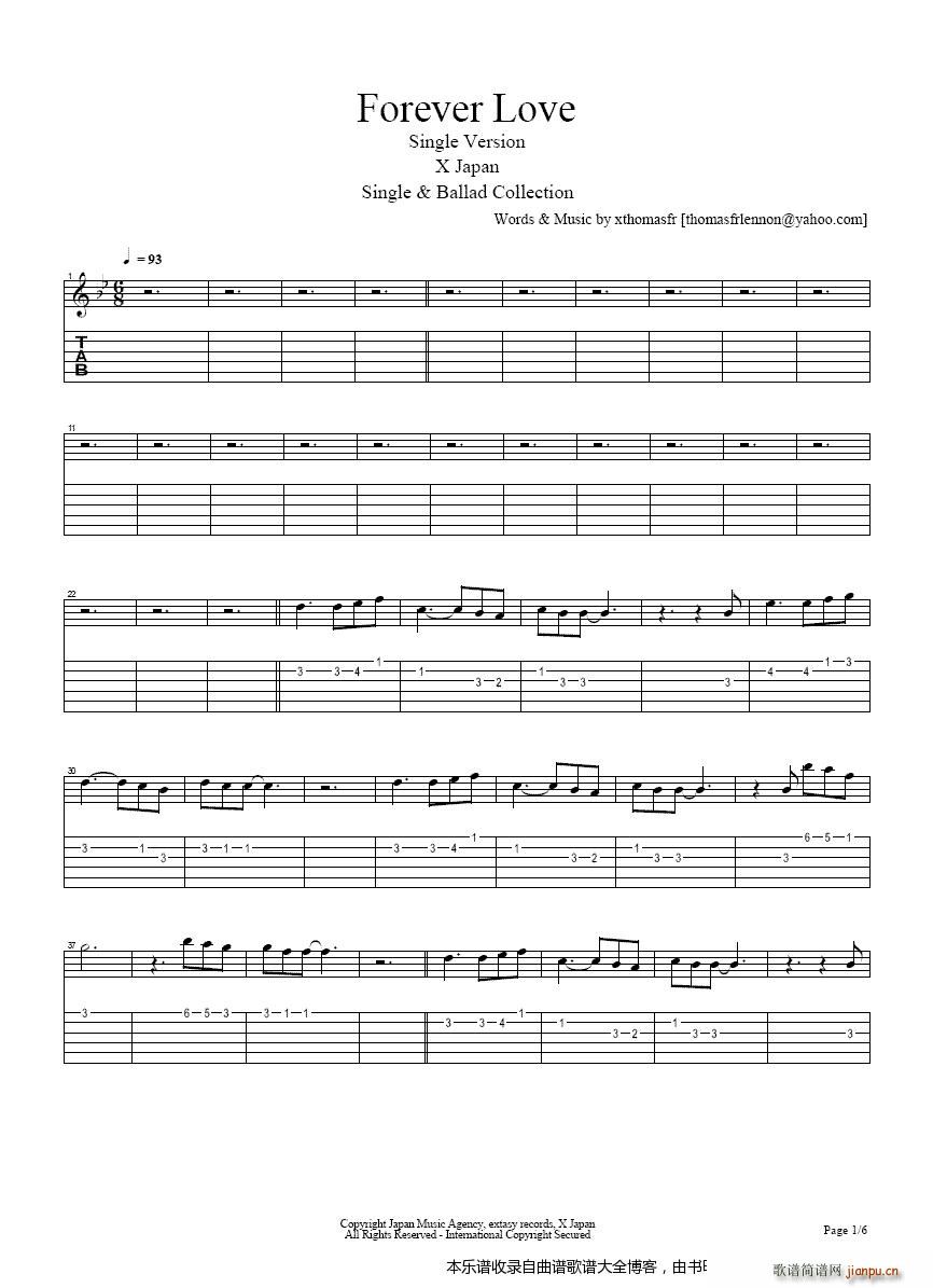 XJapan ForeverLove SingleVersion 吉他(吉他谱)1