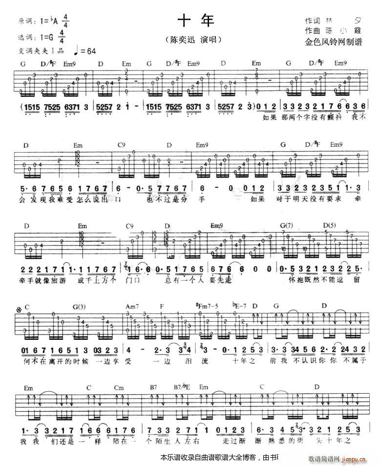 十年 明年今日国语版 吉他(吉他谱)1