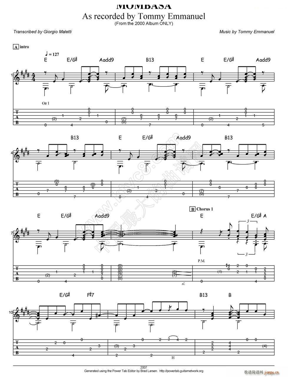 tommy emmanuel mombasa 指弹吉他(吉他谱)1