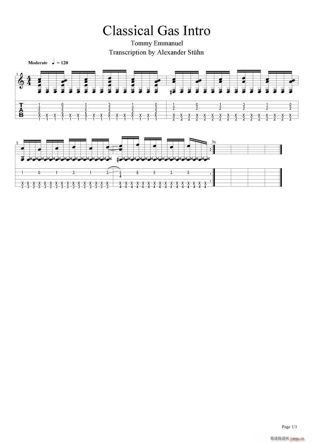tommy emmanuel classical gas intro 指弹吉他(吉他谱)1