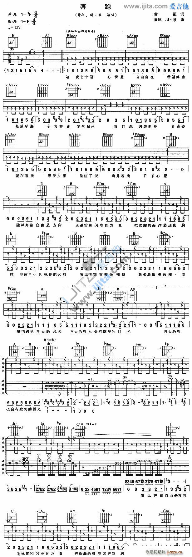 奔跑 卡尔卡西(吉他谱)1
