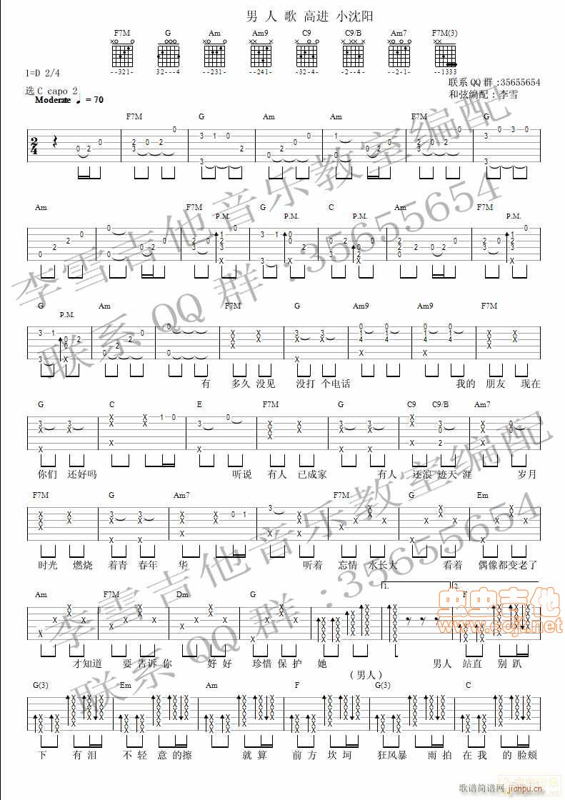 男人歌 高进小沈阳 李雪吉他音乐(吉他谱)1