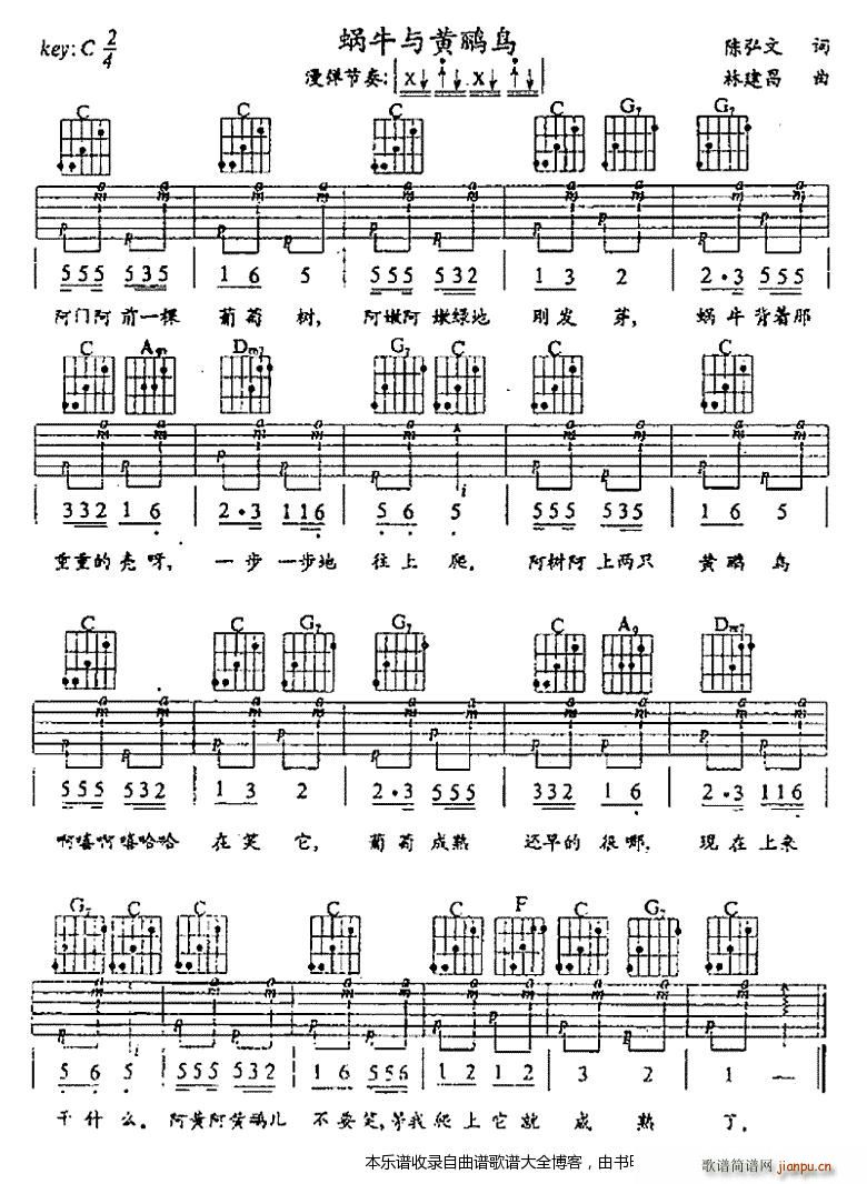 蜗牛与黄鹂鸟 吉他(吉他谱)1