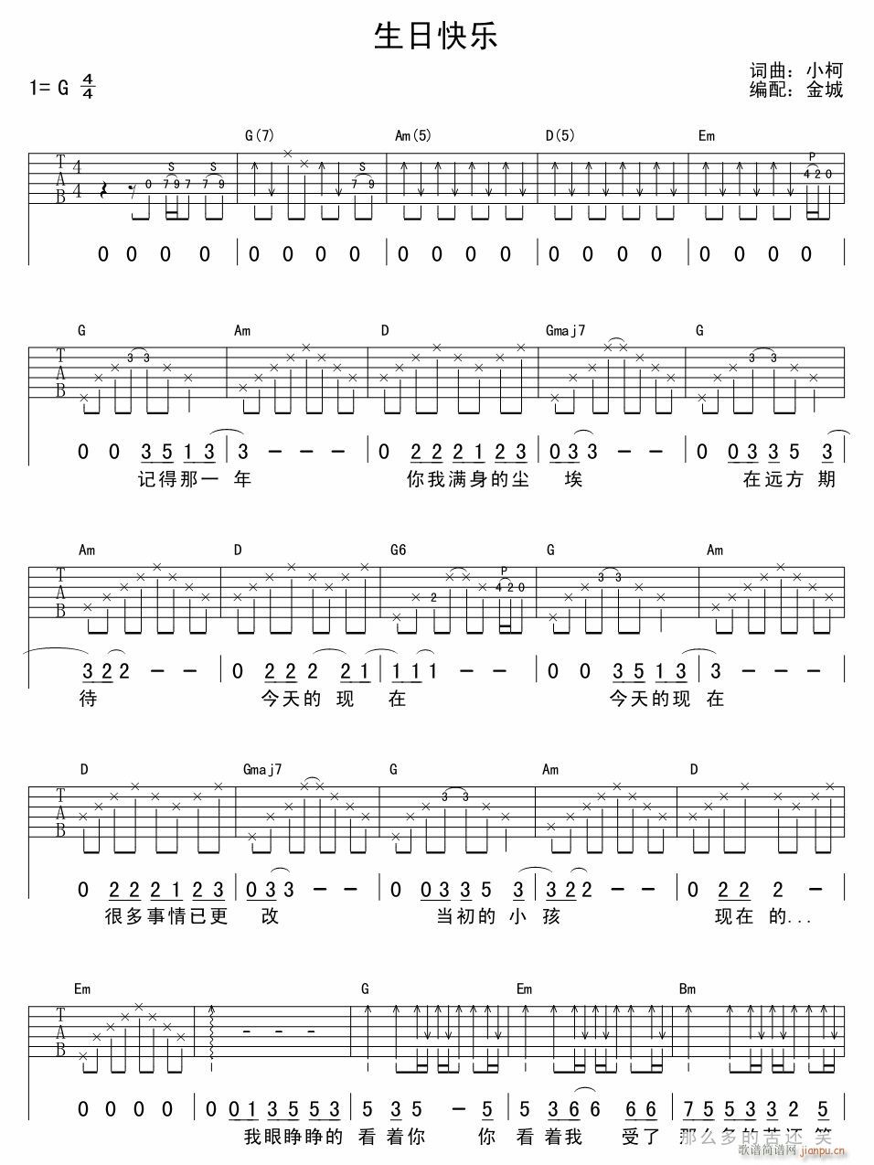 生日快乐 吉他弹唱(吉他谱)1