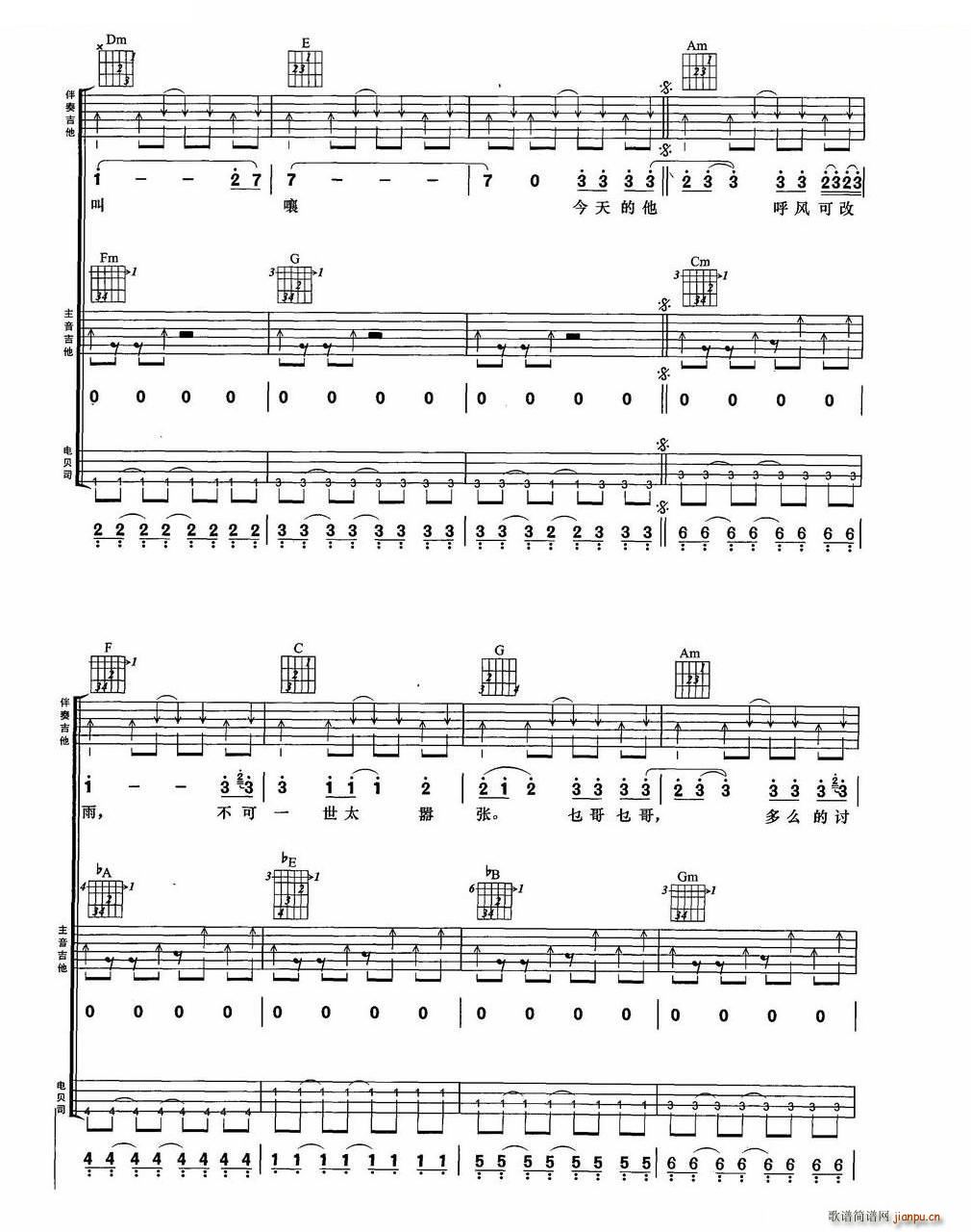 不可一世 BEYOND乐队金曲吉他组合弹唱(吉他谱)5