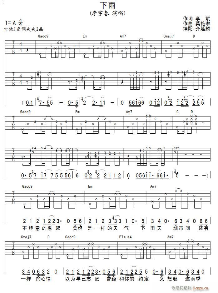 下雨 吉他弹唱(吉他谱)1