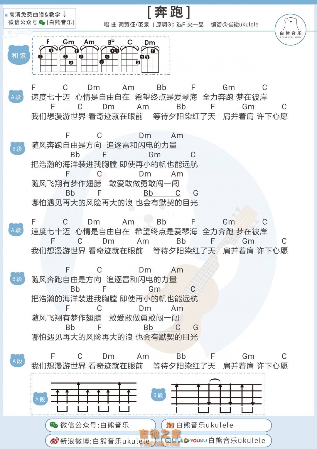 奔跑尤克里里弹唱谱