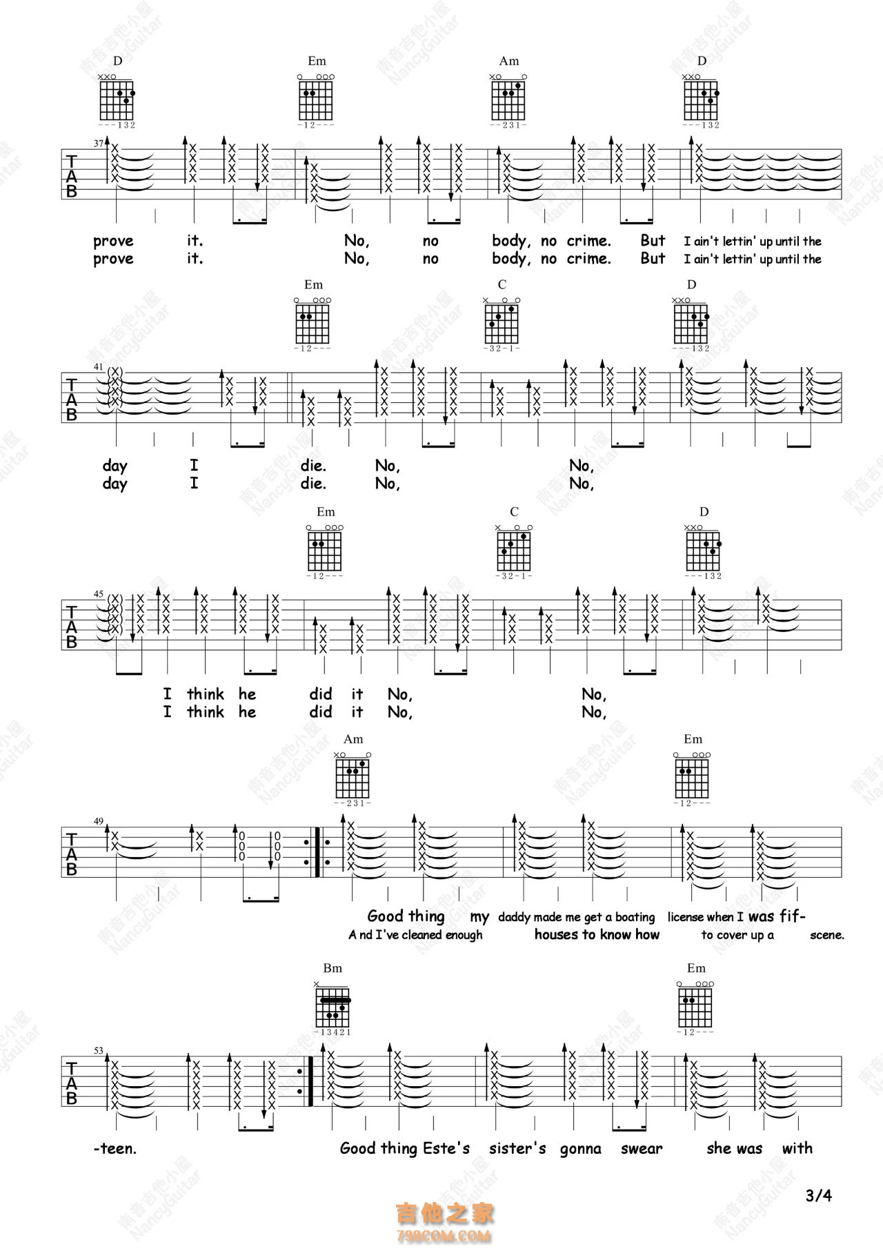 《no body, no crime》吉他谱