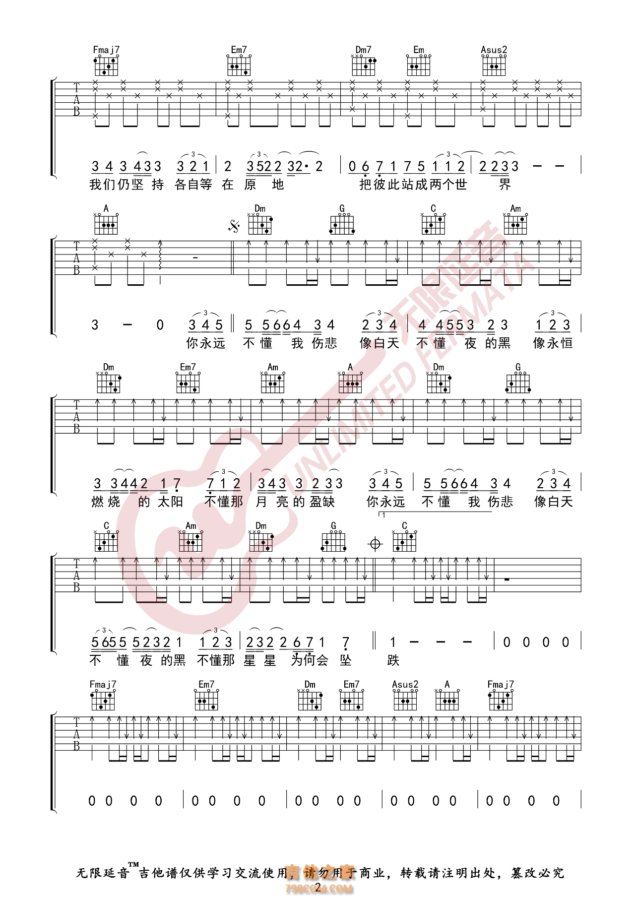 那英 白天不懂夜的黑 吉他谱