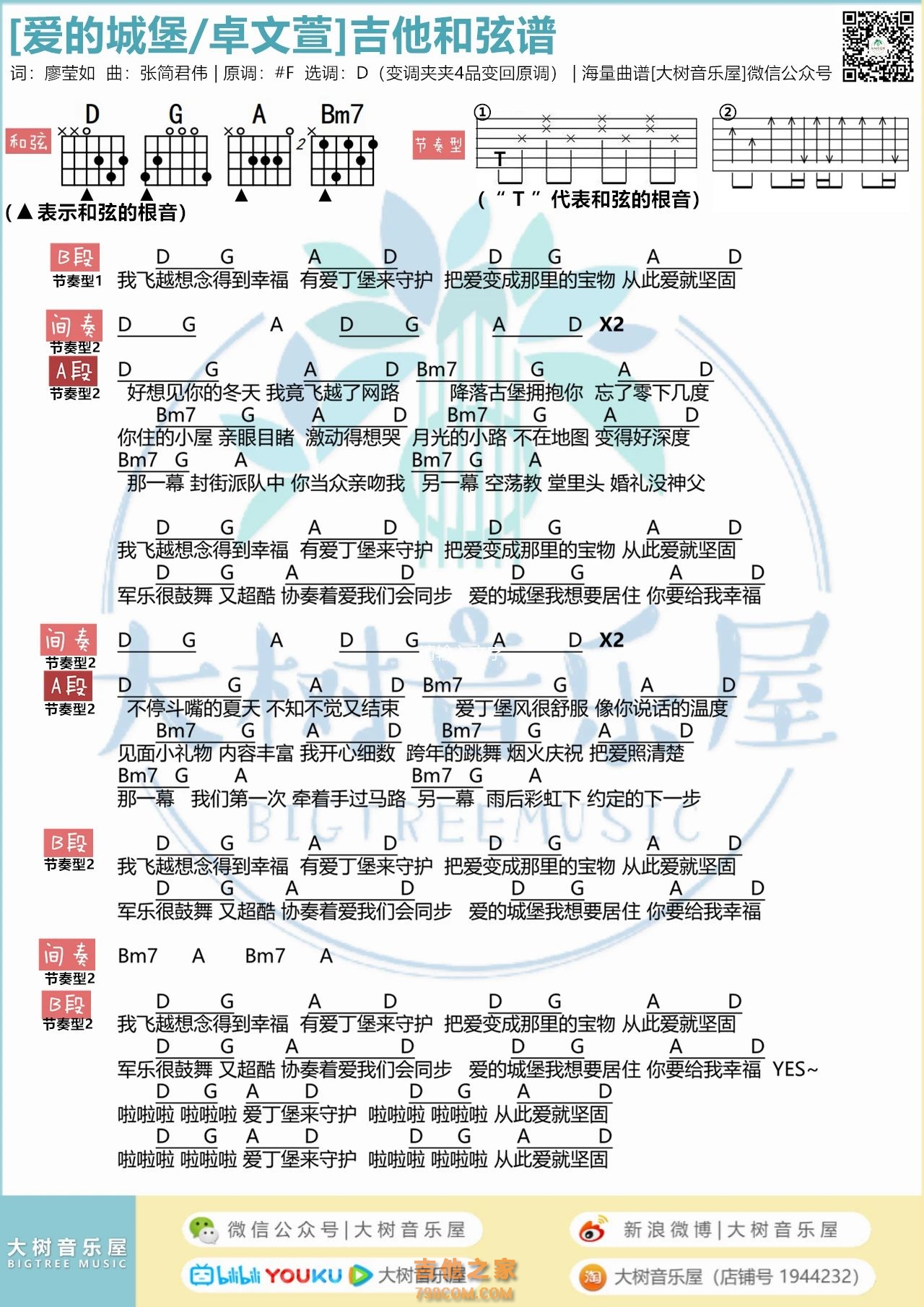 卓文萱《爱的城堡》吉他弹唱谱 