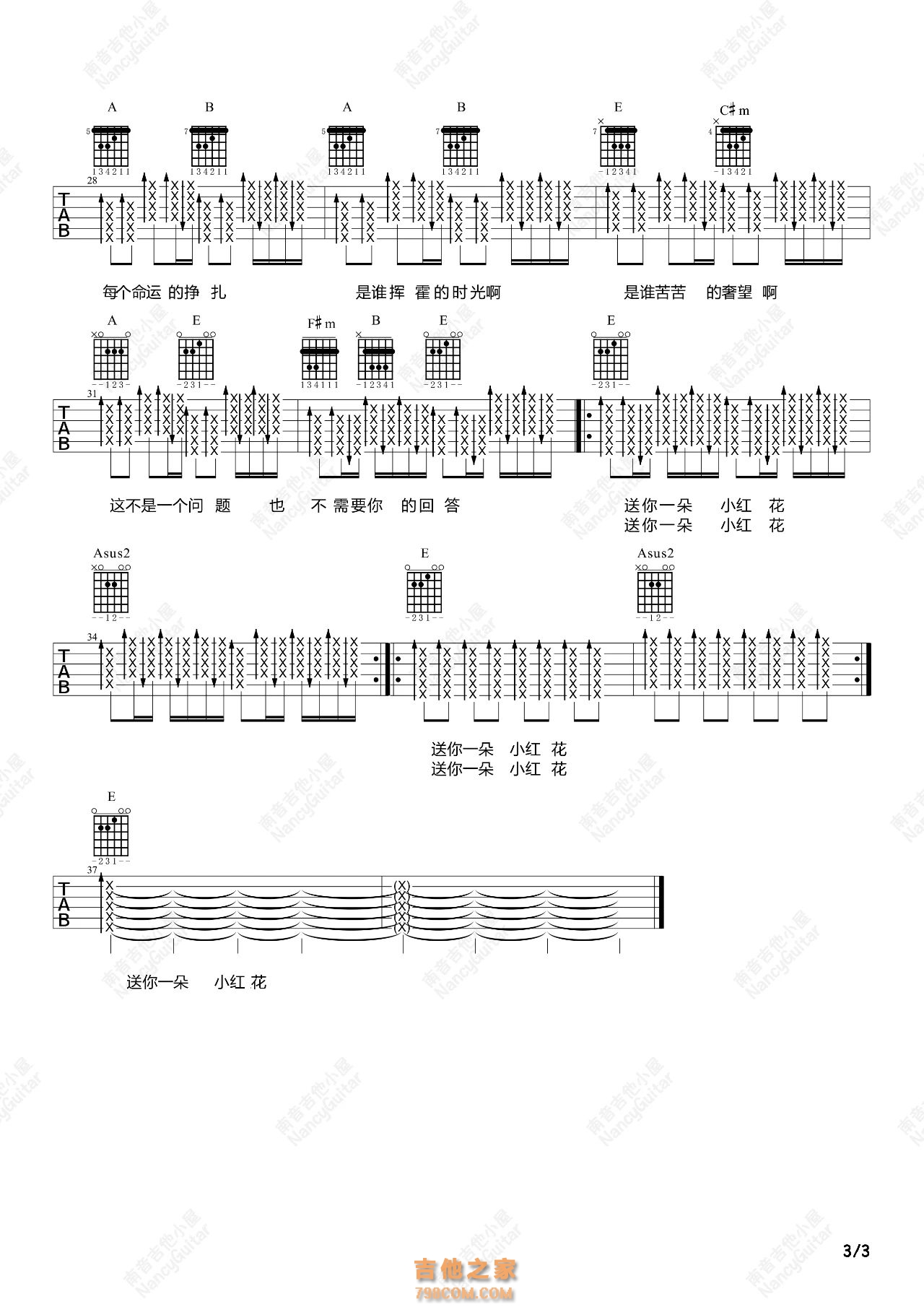[女生版]赵英俊《送你一朵小红花》吉他谱