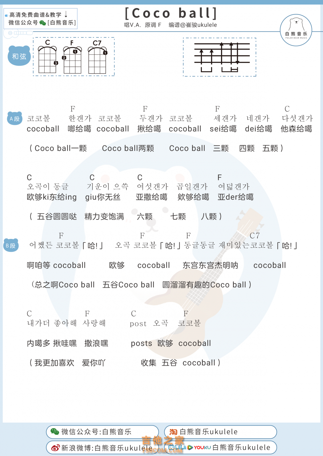 [BGM]Coco ball尤克里里弹唱谱