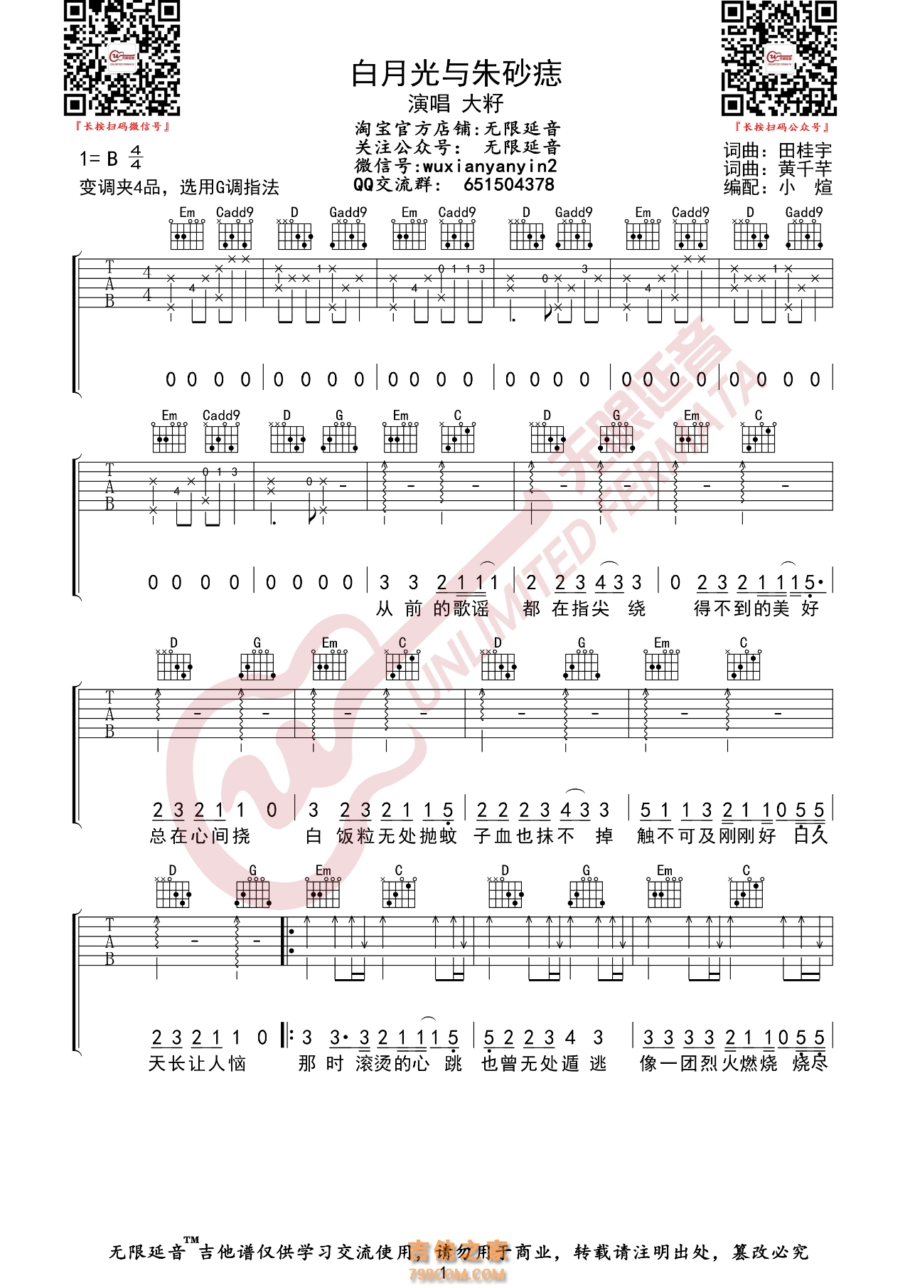 白月光与朱砂痣 吉他谱