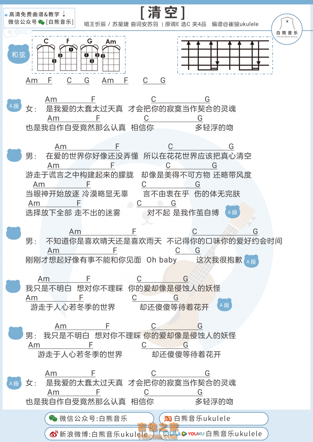 王忻辰&苏星婕《清空》尤克里里弹唱谱