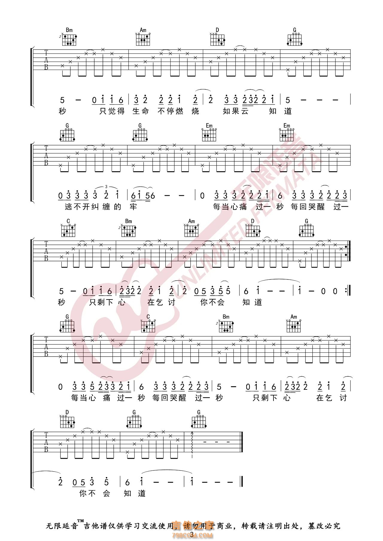 许茹芸 如果云知道 吉他谱