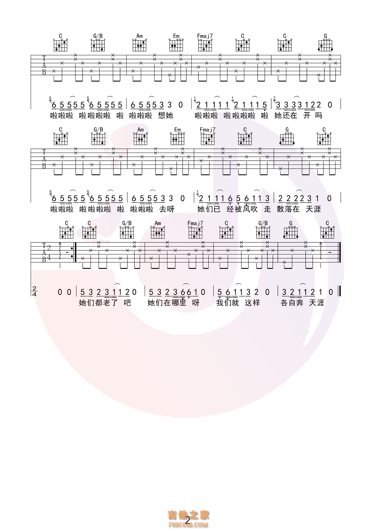 那些花儿 吉他弹唱谱