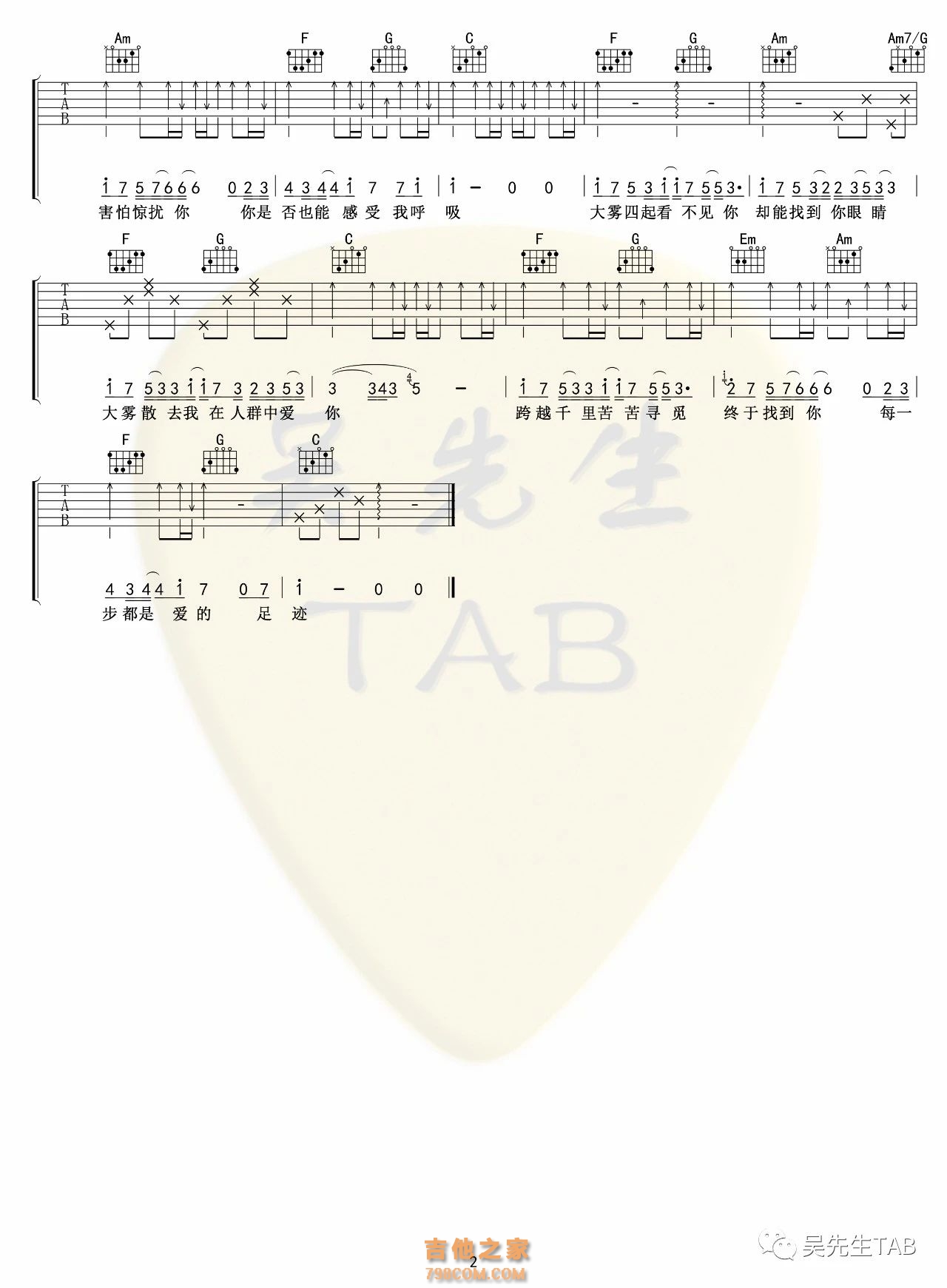 未知音素 / 张一乔《大雾》吉他谱