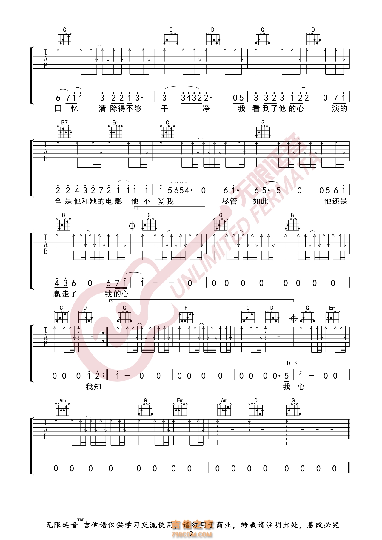 莫文蔚 他不爱我 吉他谱