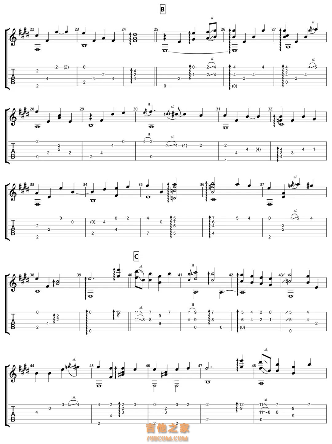 押尾光太郎《家路》吉他指弹谱