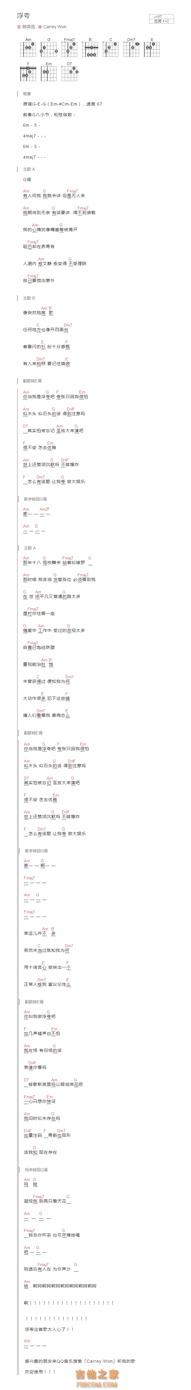 浮夸吉他谱和弦版 陈奕迅