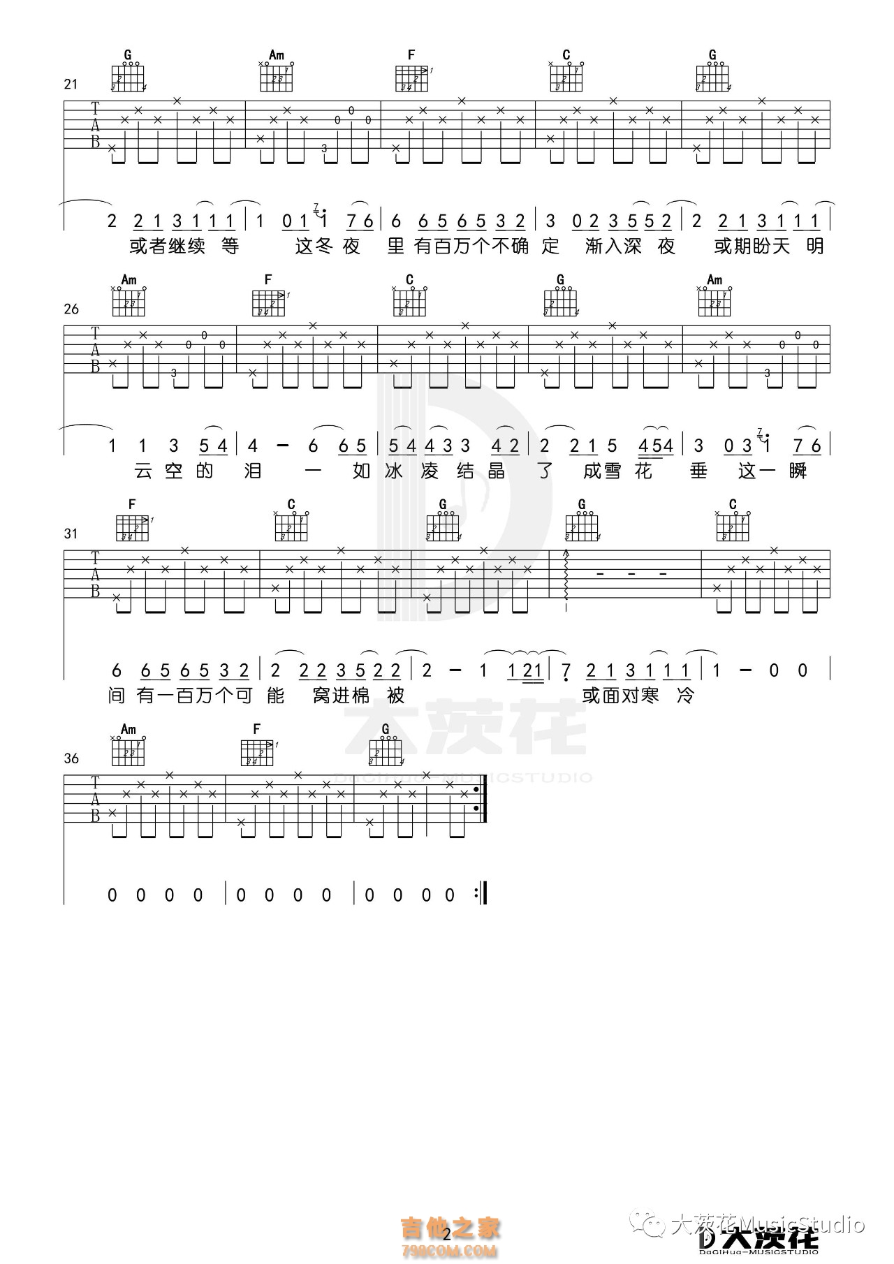 一百万种可能 C调入门吉他谱