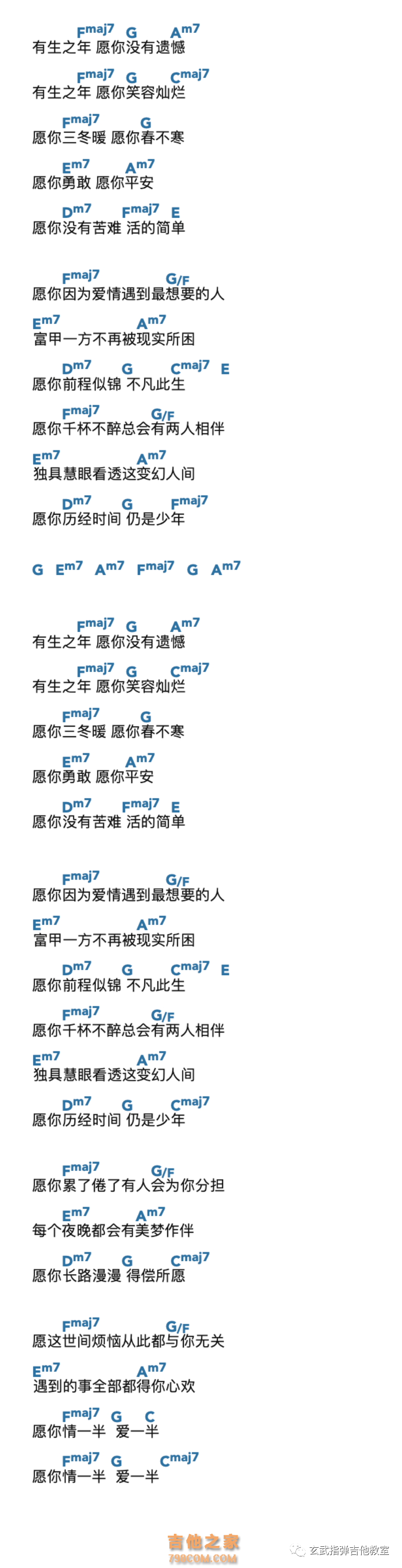 孟梓《有生之年》吉他谱和弦版