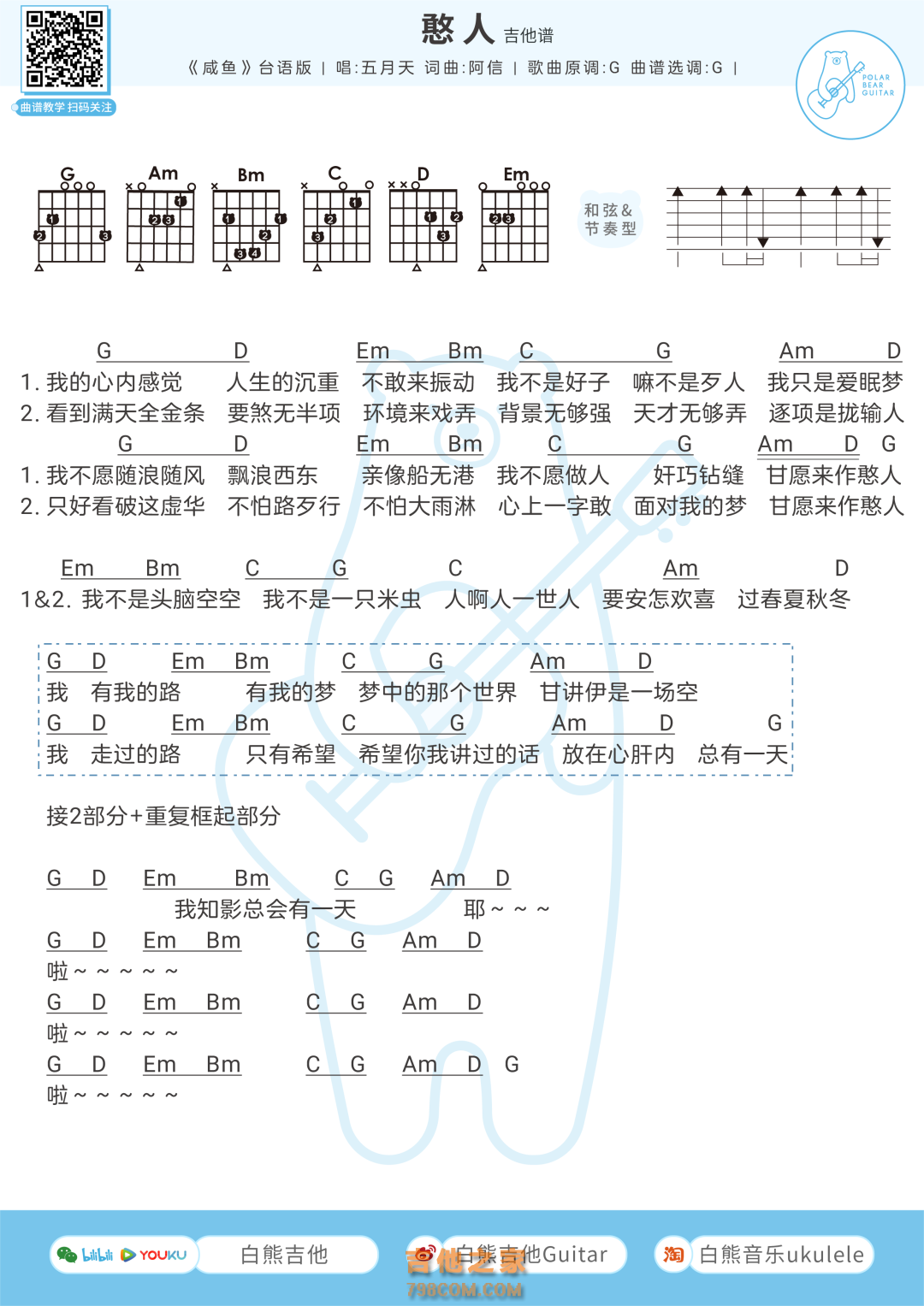 五月天《憨人》吉他弹唱谱