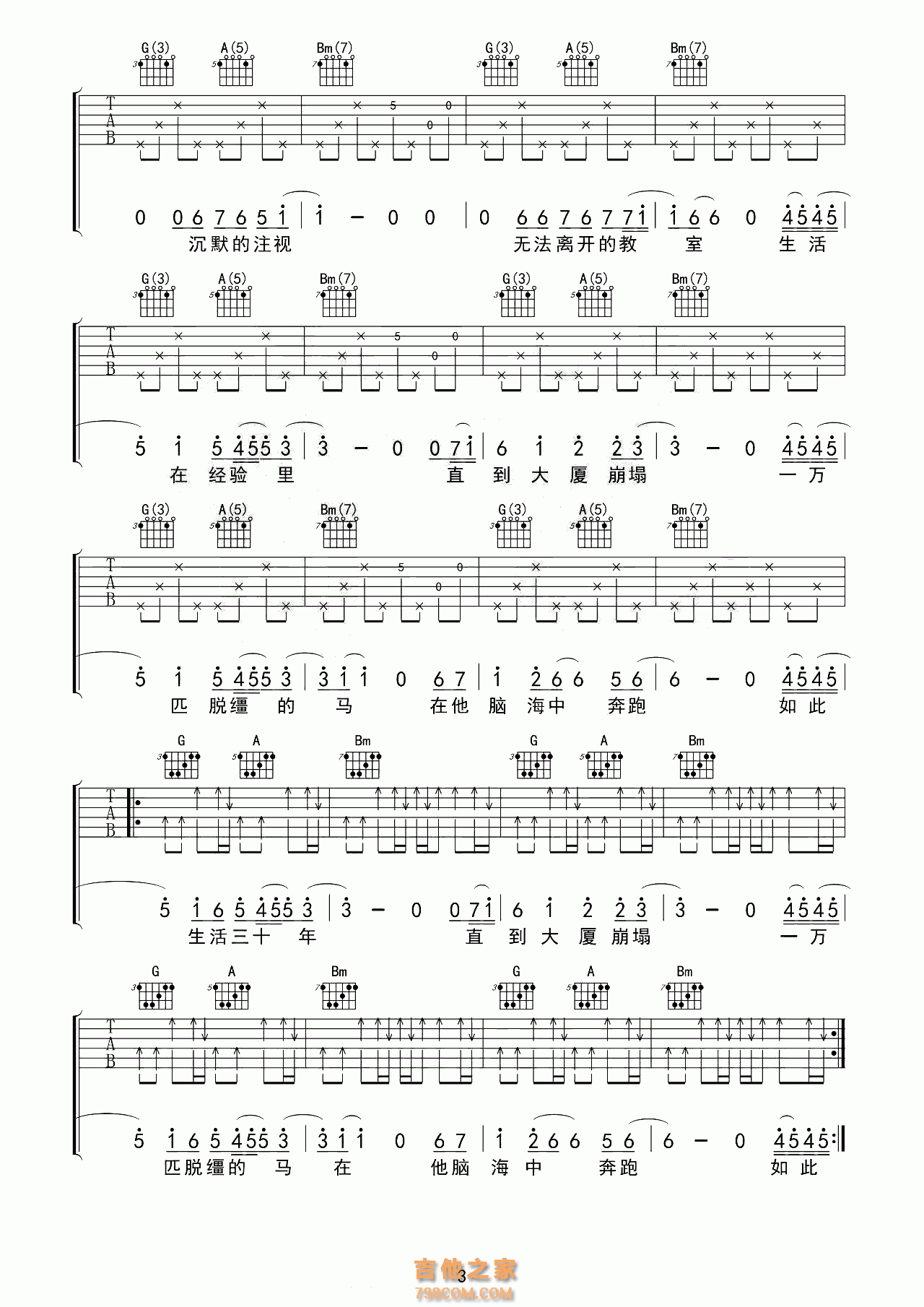 万能青年旅店《杀死那个石家庄人》吉他谱D调高清版