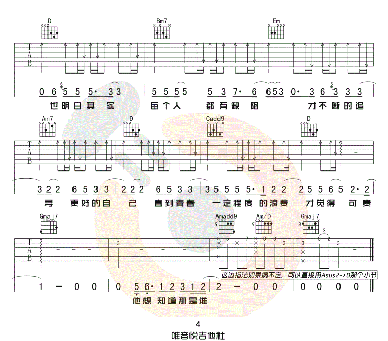 第三人称吉他谱_买辣椒也用券_G调指法六线谱_吉他弹唱谱4