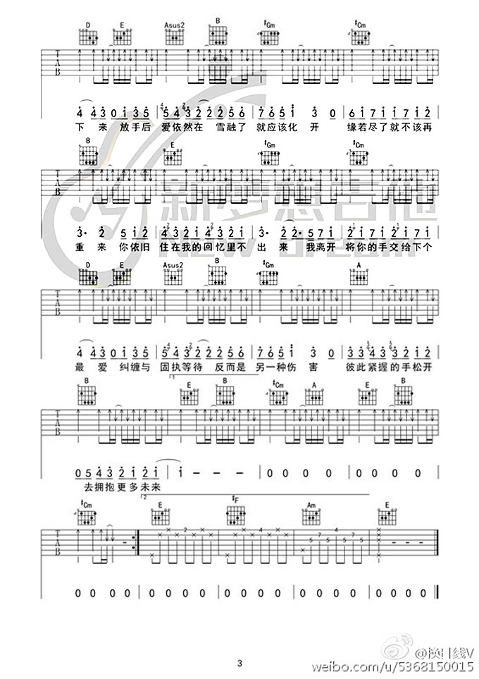 不该吉他谱_周杰伦_E调原版指法六线谱_吉他弹唱谱3