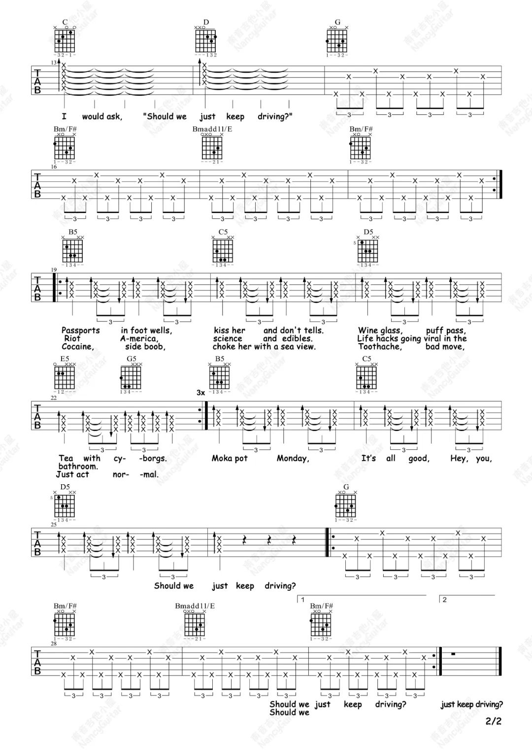 Keep Driving吉他谱_Harry Styles_G调原版六线谱_附弹唱教学2