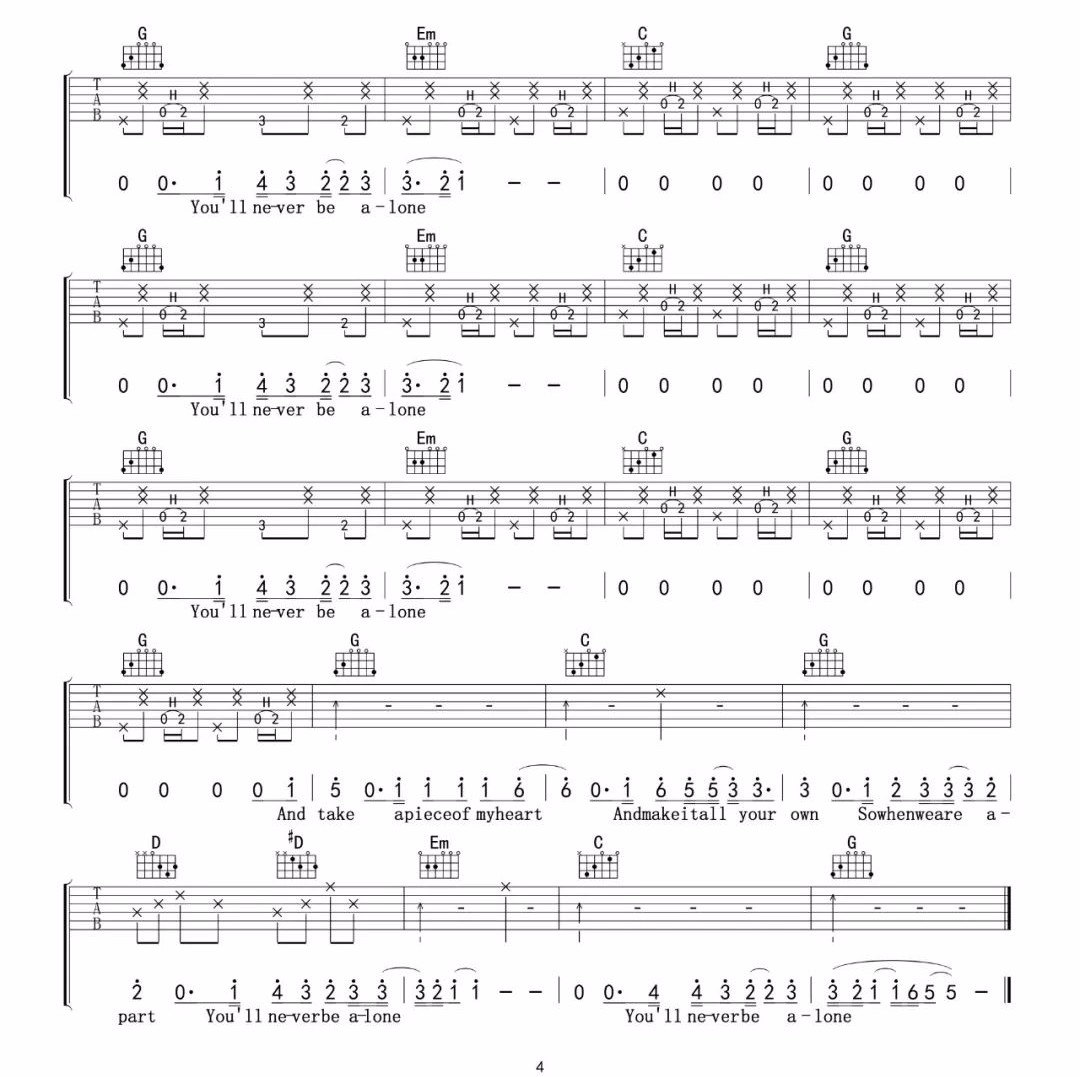 Never Be Alone吉他谱_Shawn Mendes_G调原版指法六线谱4