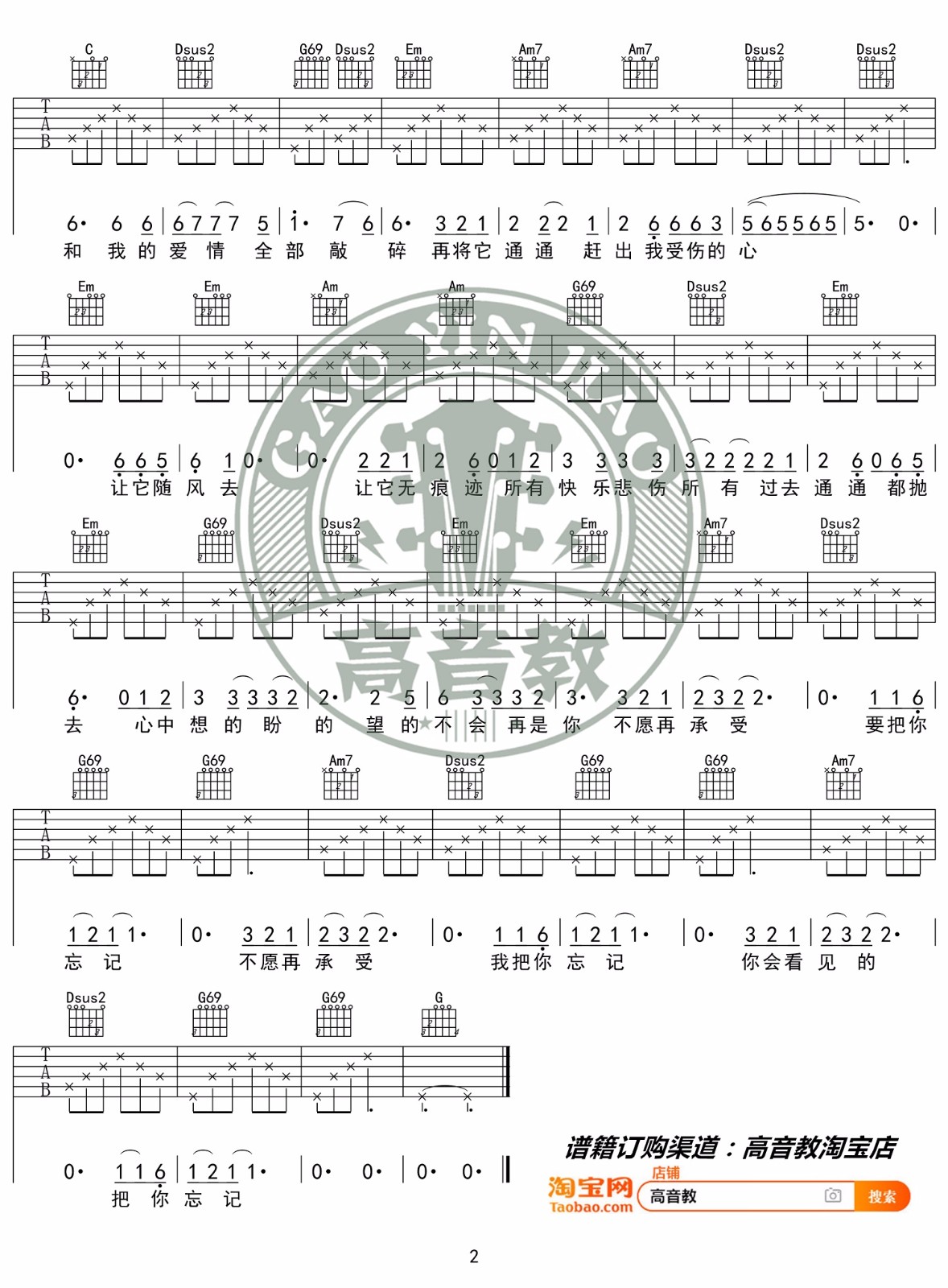 浪人情歌吉他谱_伍佰_G调简单版指法六线谱_吉他弹唱谱2