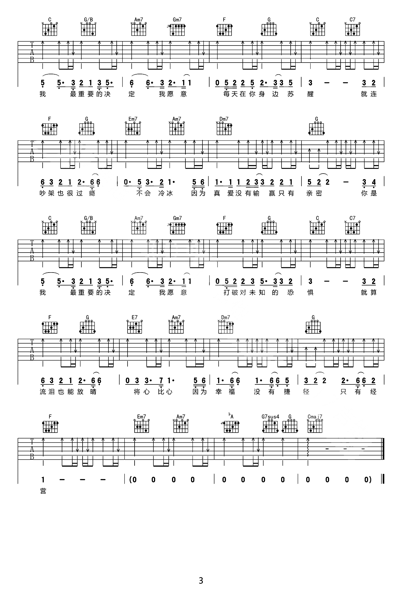 最重要的决定吉他谱_范玮琪_C调原版指法六线谱_吉他弹唱谱3