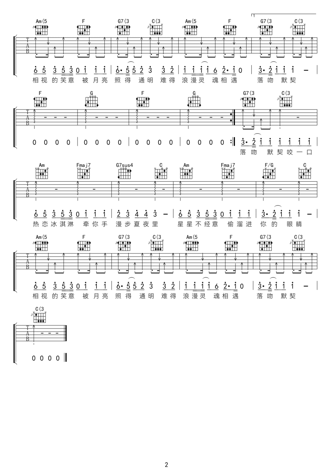热恋冰淇淋吉他谱2-yihuik苡慧-C调指法