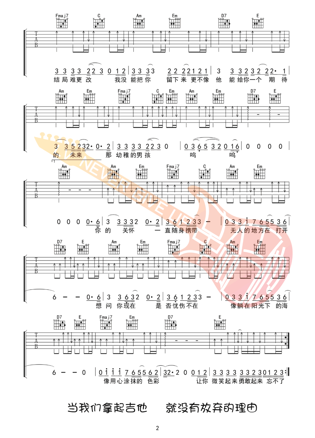男孩吉他谱2-梁博-C调指法