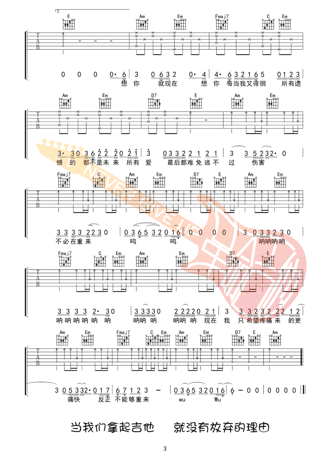 男孩吉他谱3-梁博-C调指法