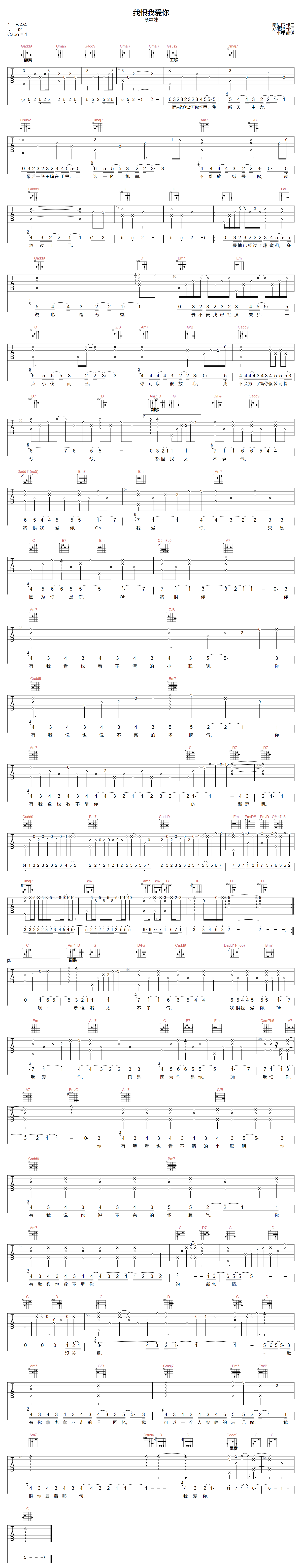 我恨我爱你吉他谱-张惠妹-G调指法