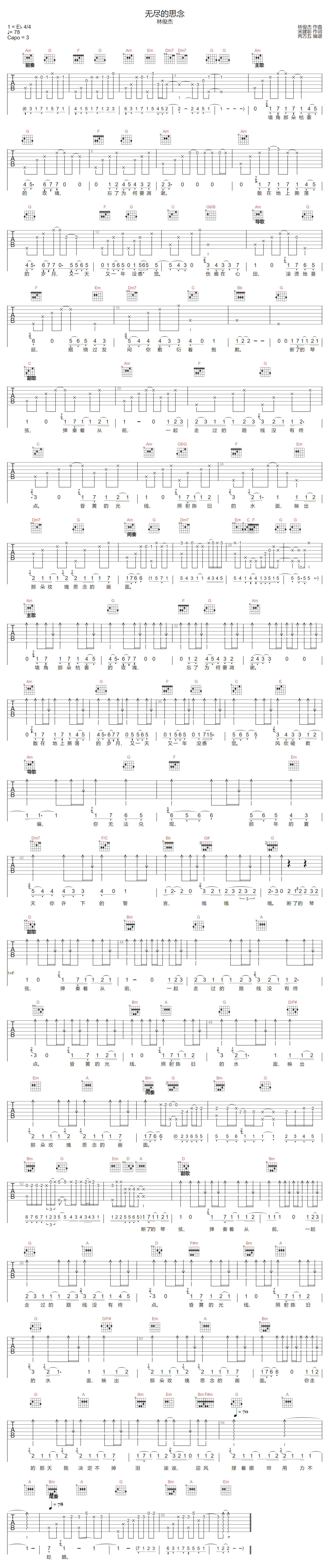 无尽的思念吉他谱-林俊杰-C调指法