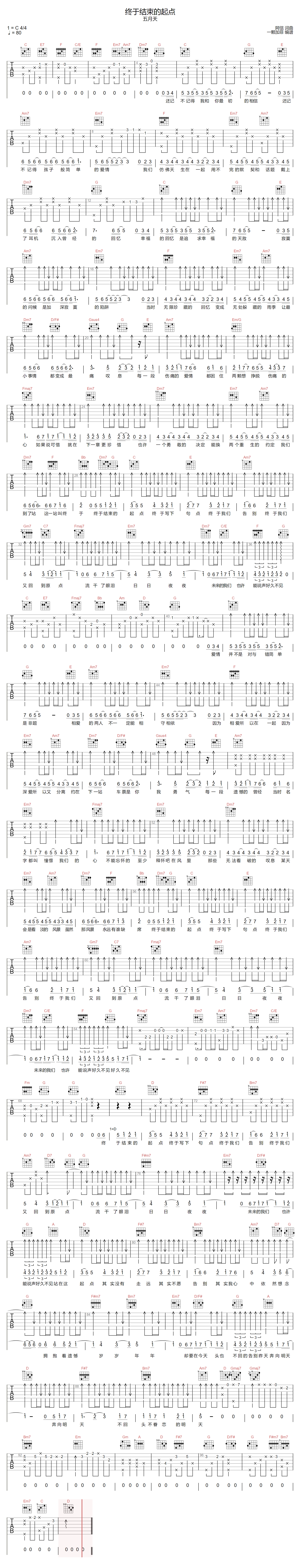 终于结束的起点吉他谱-五月天