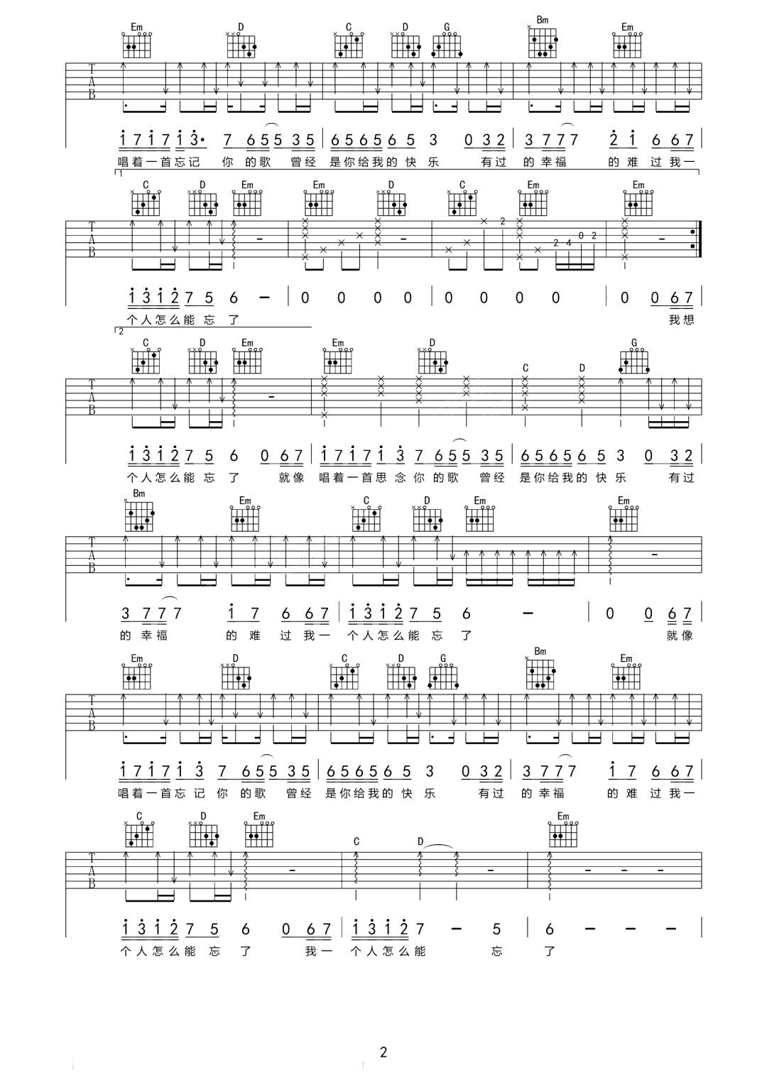 怎么能忘了吉他谱2